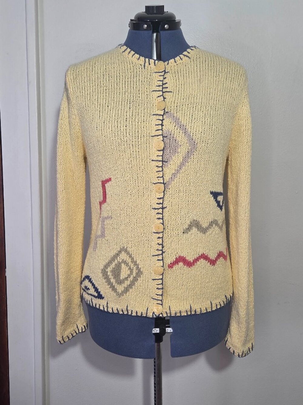 Christopher & Banks Y2K Butter Yellow Hand Embroidered Abstract Cardigan